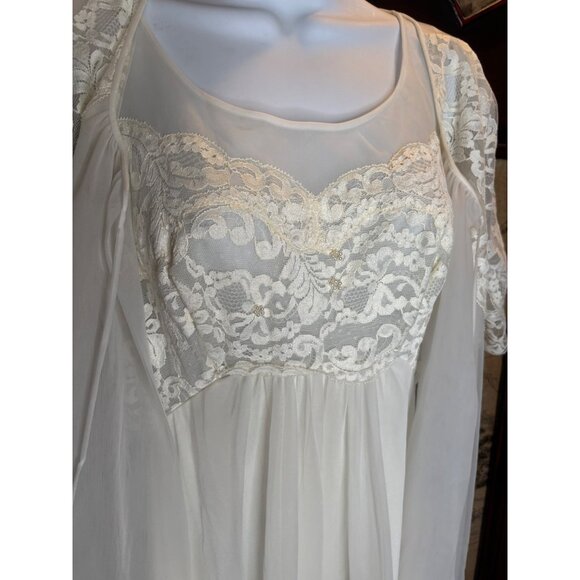 Vtg Shadow Line Nylon Ivory White Lace Maxi Intimate Sheer Slip Dress & Robe PS - Picture 16 of 16